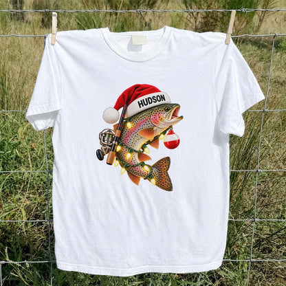 Hudson Santa Hat Rainbow Trout Christmas Fishing T-Shirt