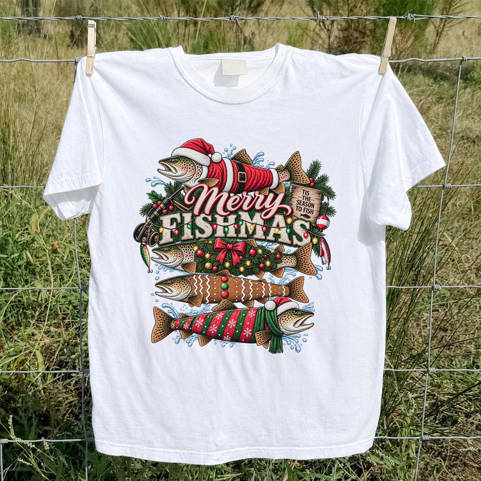 Merry Fishmas Tis the Season to Fish Christmas Trout T-Shirt