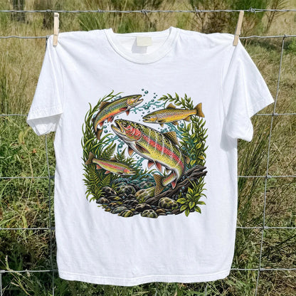 Rainbow and Brown Trout Underwater Fishing Graphic T-Shirt