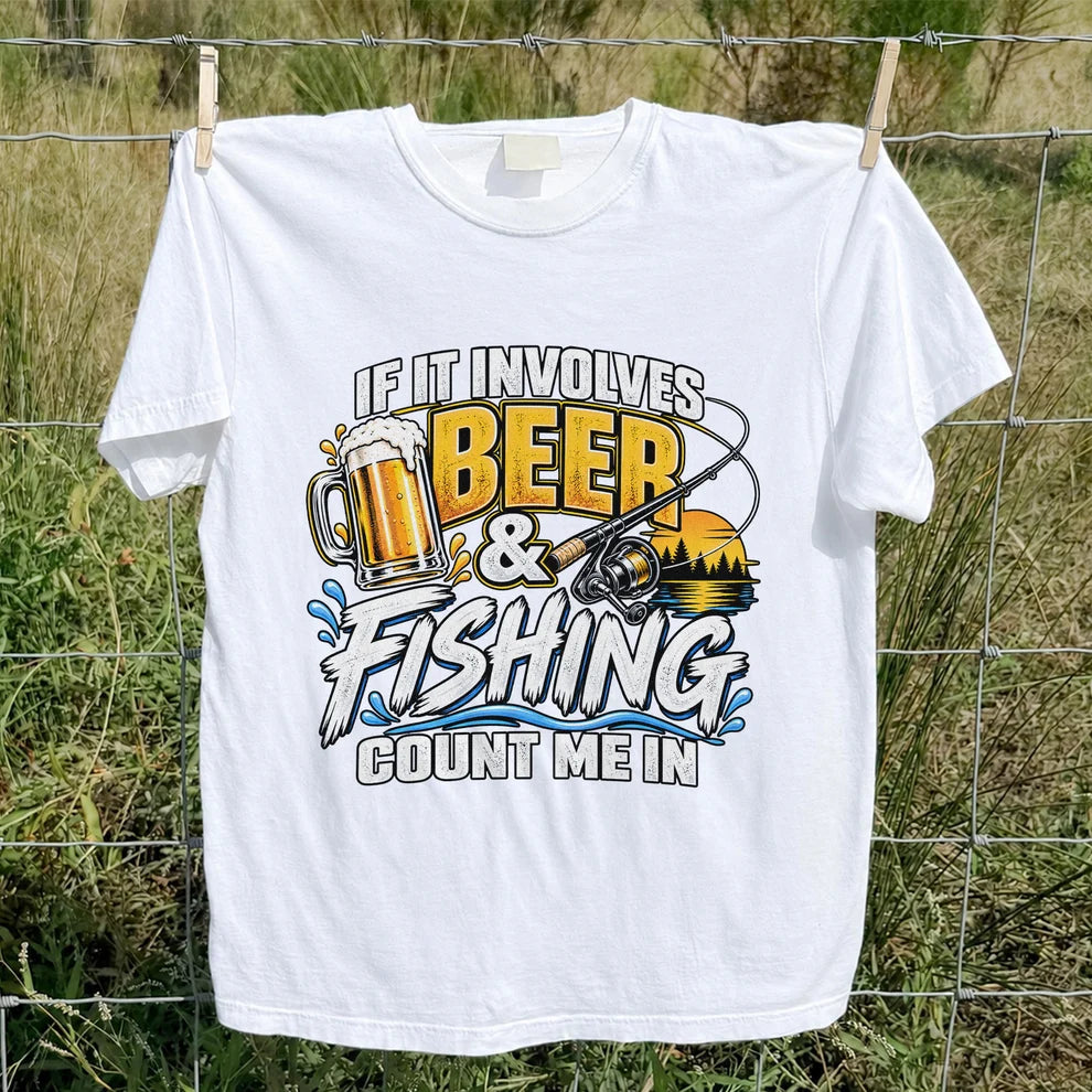 Beer and Fishing Funny Angler Graphic T-Shirt