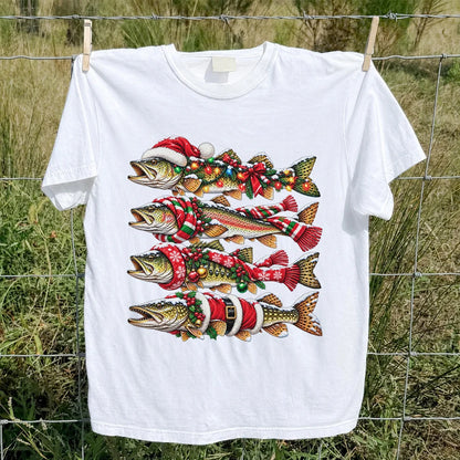 Christmas Trout Fishing Holiday Graphic T-Shirt
