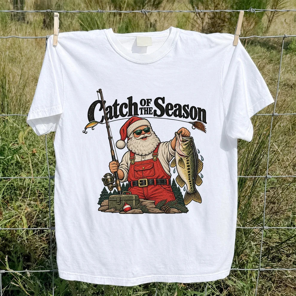 Catch of the Season Santa Bass Fishing Christmas T-Shirt