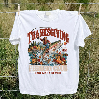 Thanksgiving Cowboy Trout Fishing Club Graphic T-Shirt