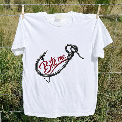 Bite Me Fishing Hook Funny Graphic T-Shirt
