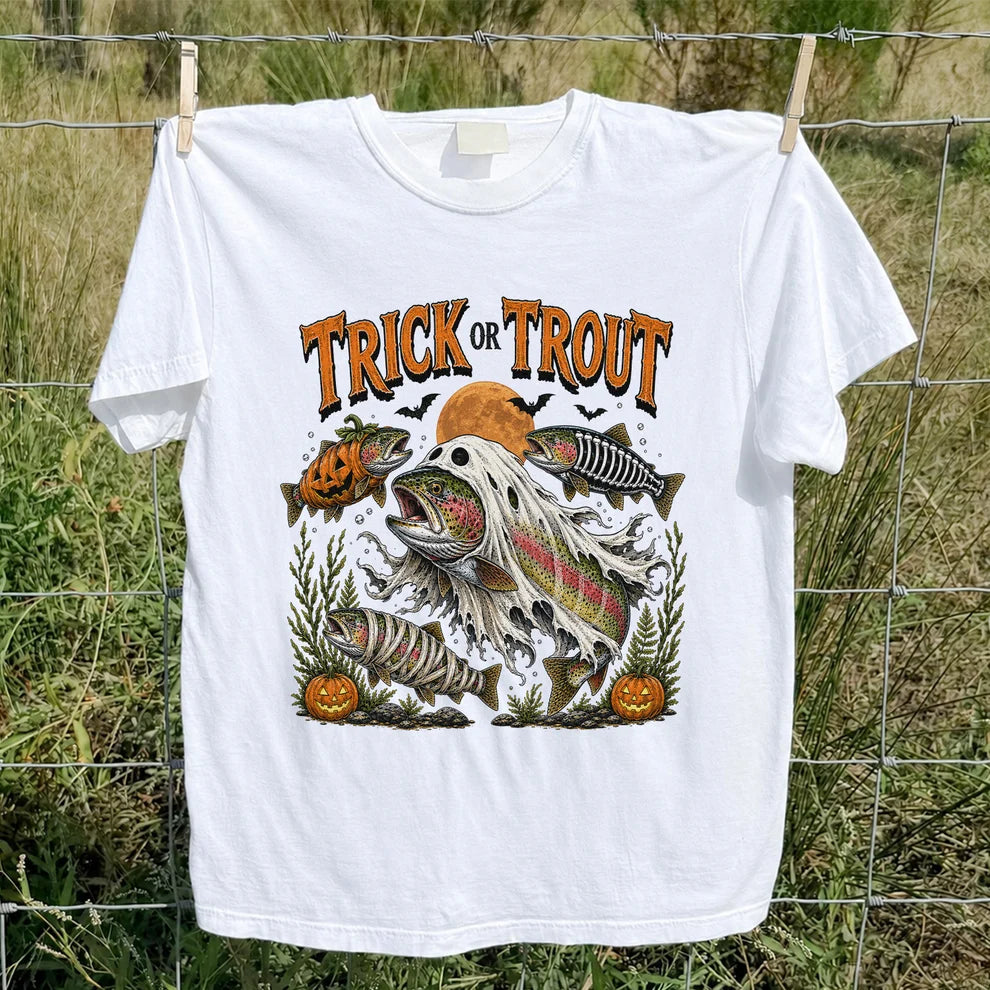 Trick or Trout Halloween T-Shirt Funny Trout Fishing Halloween Tee