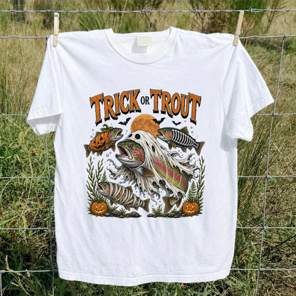 Trick or Trout Halloween T-Shirt Funny Trout Fishing Halloween Tee