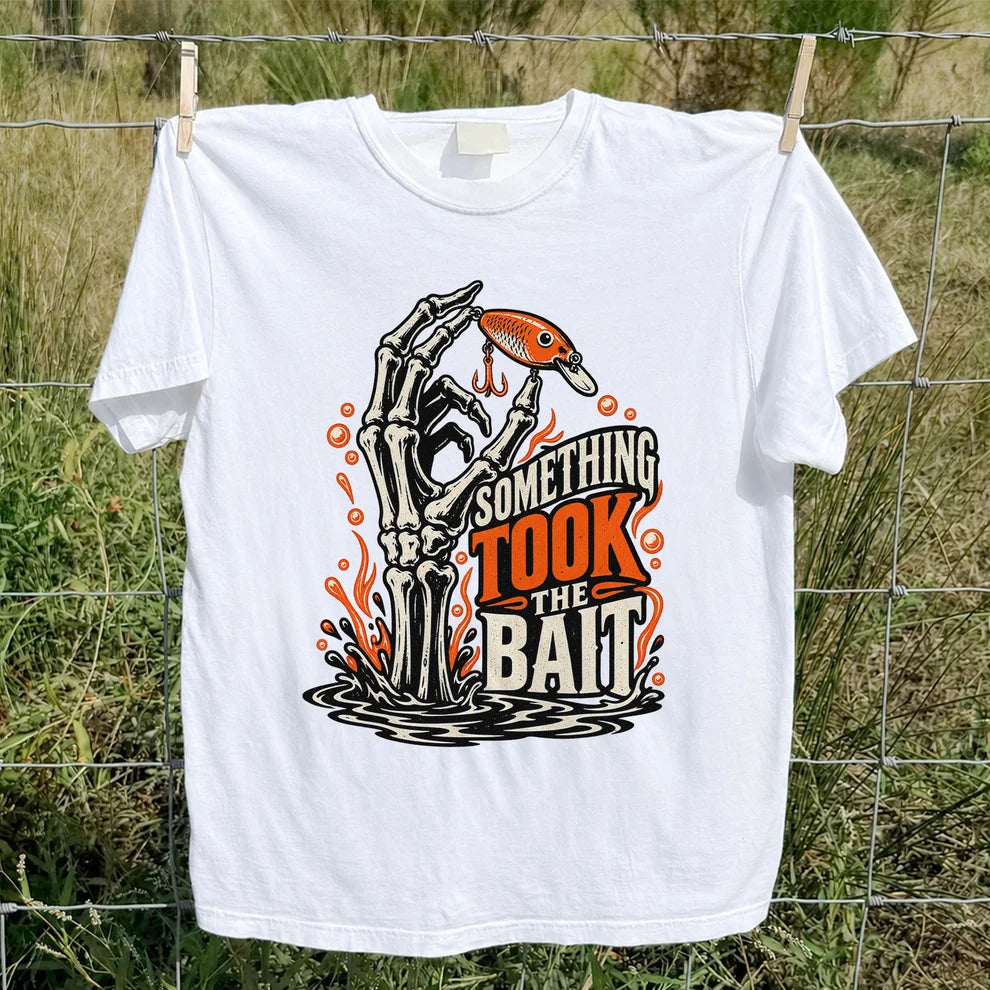 Skeleton Took the Bait Fishing Lure Gothic Graphic T-Shirt