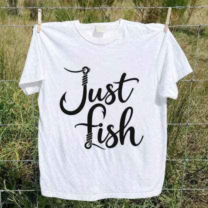 Just Fish Funny Fishing Hook Graphic T-Shirt