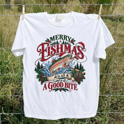 Merry Fishmas to All and to All a Good Bite Rainbow Trout T-Shirt