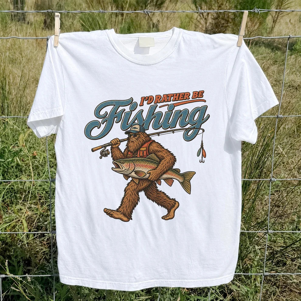 I'd Rather Be Fishing Bigfoot Trout Graphic T-Shirt