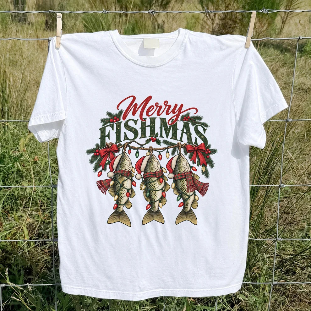 Merry Fishmas Christmas Trout Fishing Graphic T-Shirt