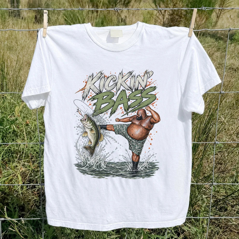 Kickin' Bass Funny Bass Fishing Graphic T-Shirt