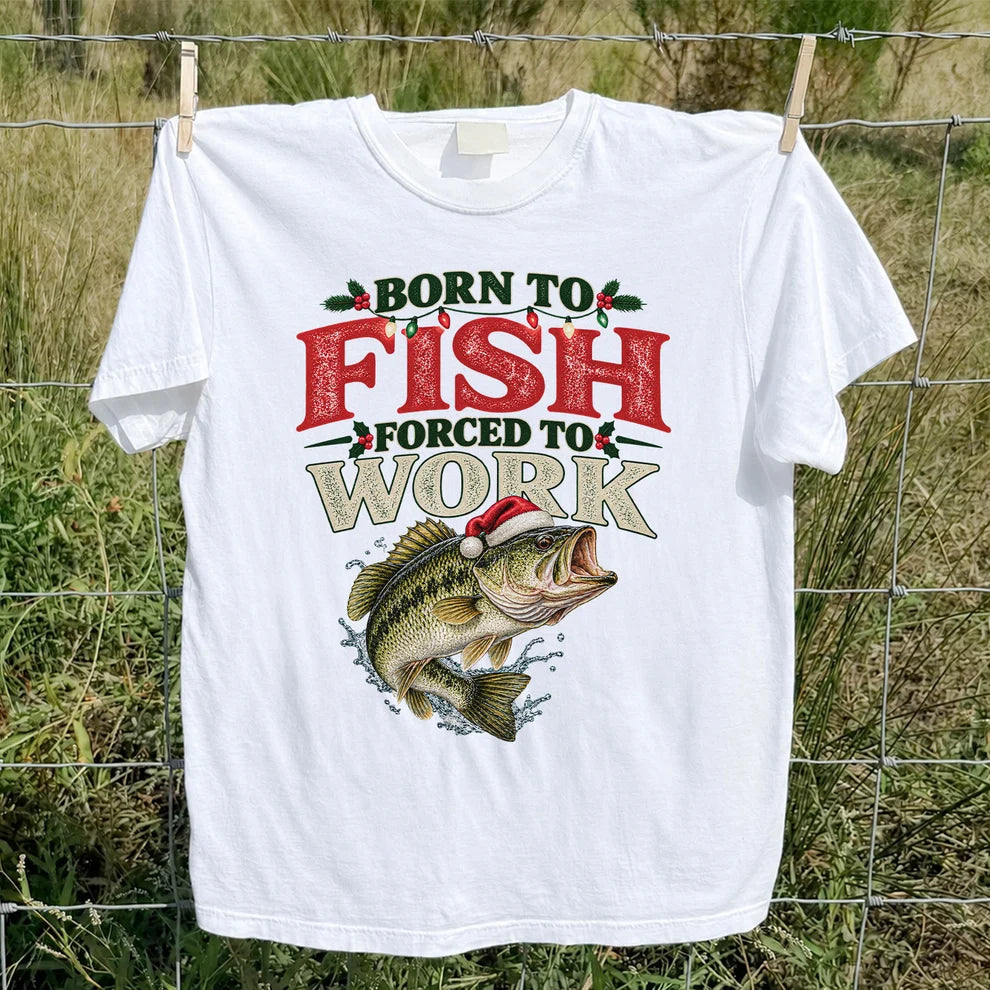 Born to Fish Forced to Work Christmas Largemouth Bass Graphic T-Shirt