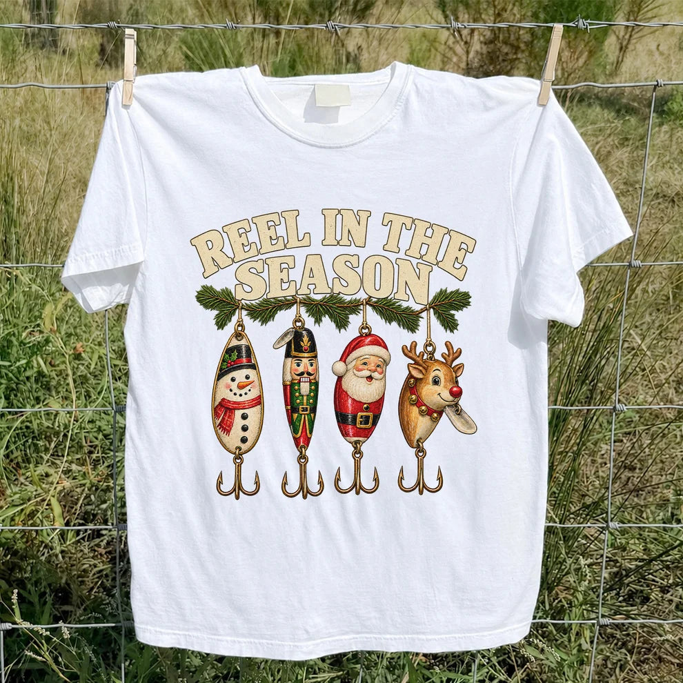 Reel in the Season Christmas Fishing Lures Graphic T-Shirt