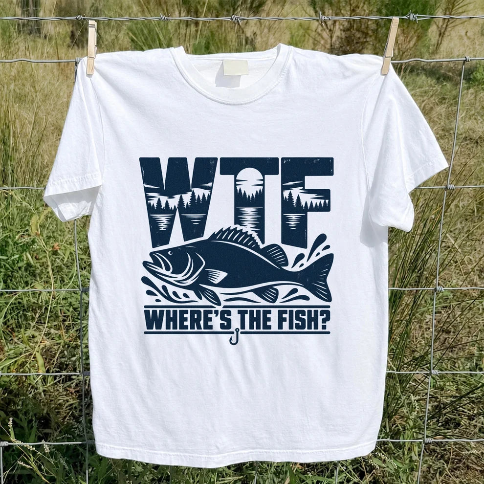WTF Where's the Fish Funny Fishing Graphic T-Shirt