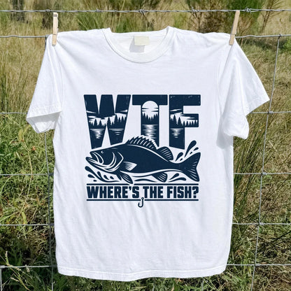 WTF Where's the Fish Funny Fishing Graphic T-Shirt