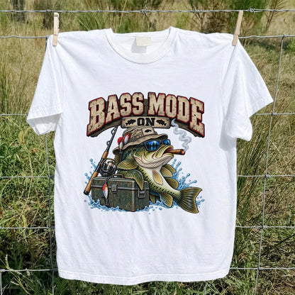 Bass Mode On Funny Bass with Cigar Fishing Graphic T-Shirt