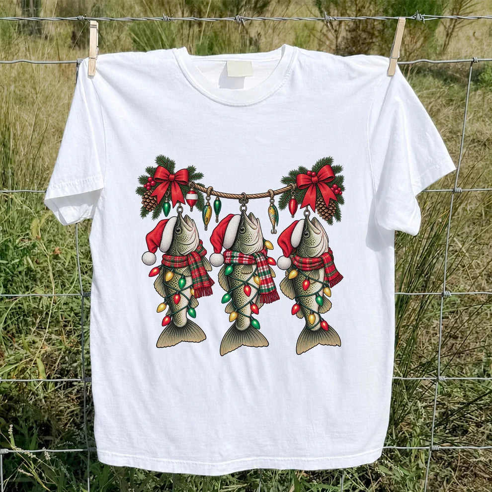 Christmas Fish Ornament Fishing Graphic T-Shirt