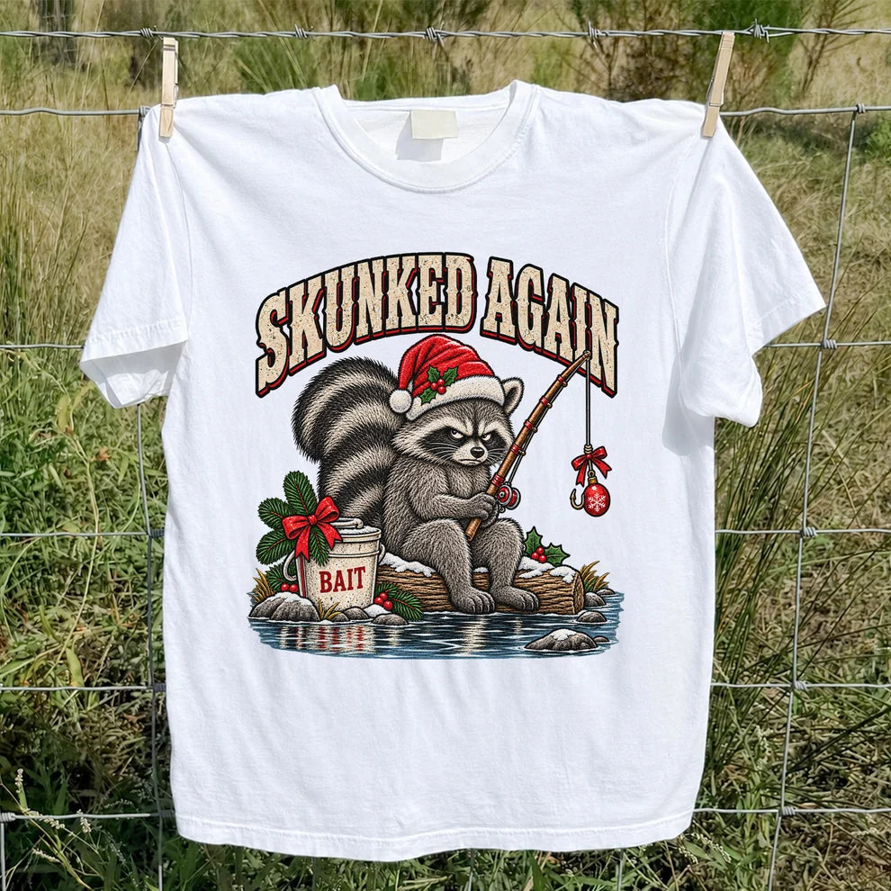 Skunked Again Raccoon Christmas Funny Fishing T-Shirt