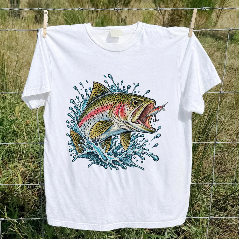 Rainbow Trout Striking a Fishing Lure Graphic T-Shirt