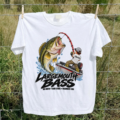Largemouth Bass Fishing Boat Big Mouth Graphic T-Shirt