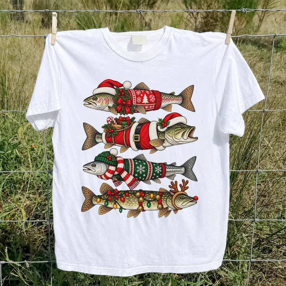 Christmas Fish Collection Festive Fishing Graphic T-Shirt