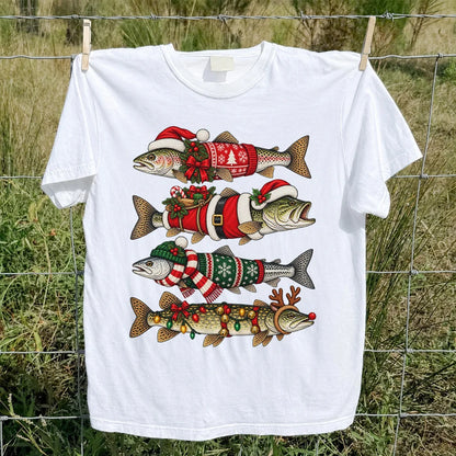 Christmas Fish Collection Festive Fishing Graphic T-Shirt