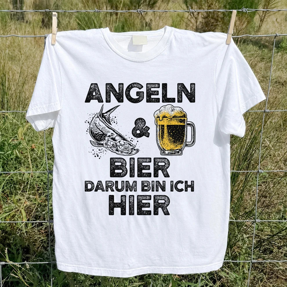 Angeln Und Bier Darum Bin Ich Hier Funny Fishing T-Shirt