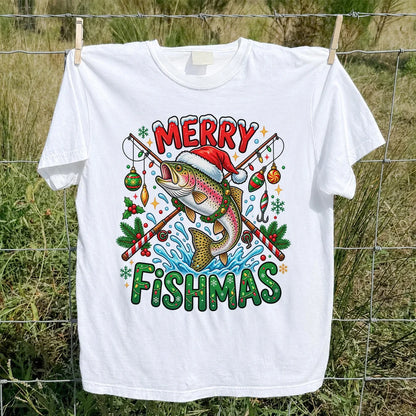 Merry Fishmas Santa Trout Christmas Fishing Graphic T-Shirt